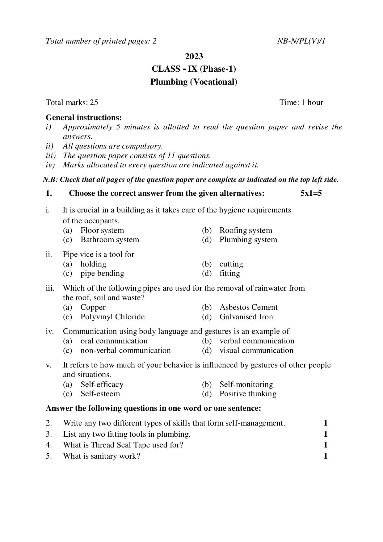 NBSE Class IX Final Examination 2023 Phase 1 Question Paper (All Subjects) - Page 55