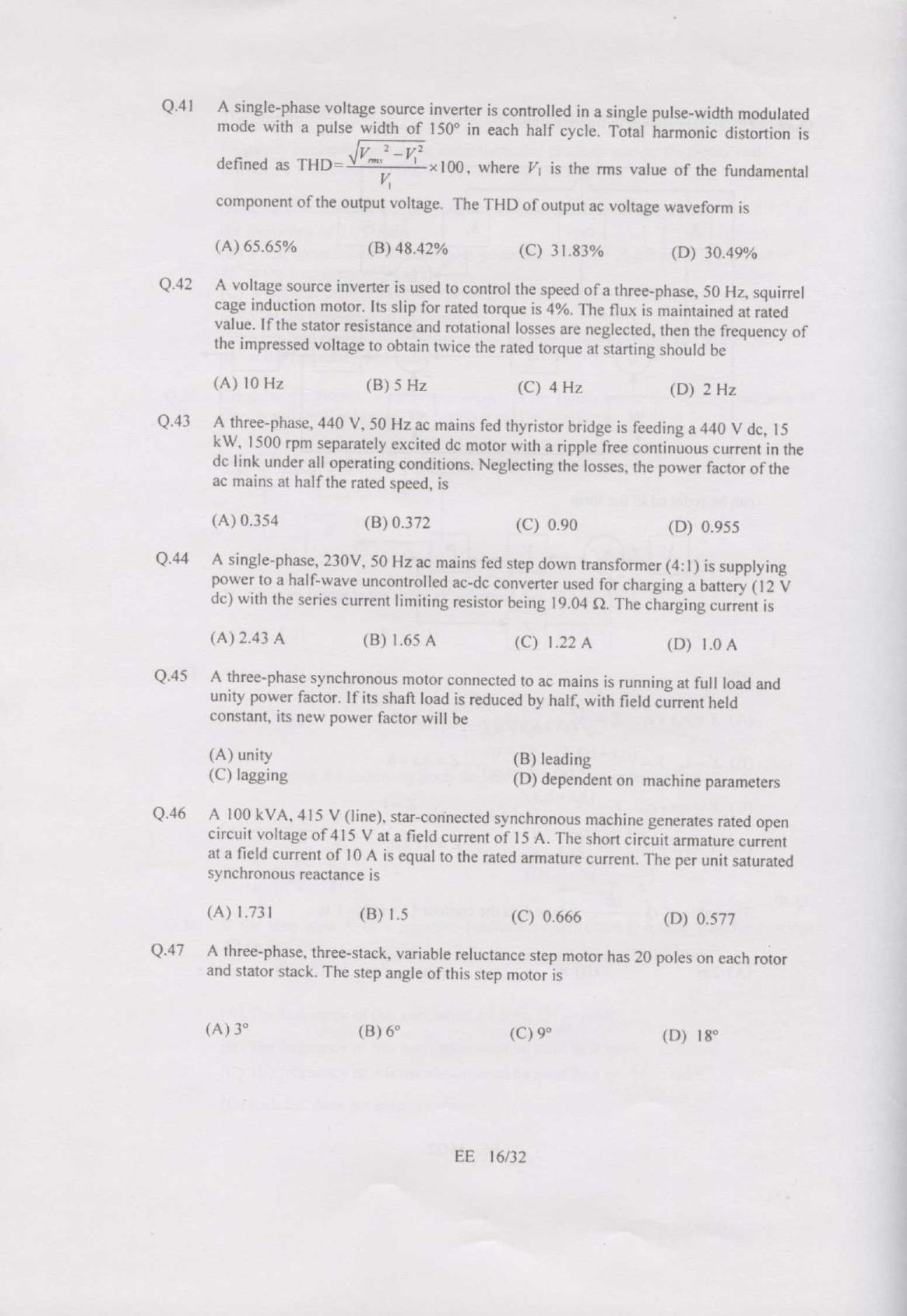 GATE 2007 Electrical Engineering (EE) Question Paper with Answer Key - Page 16