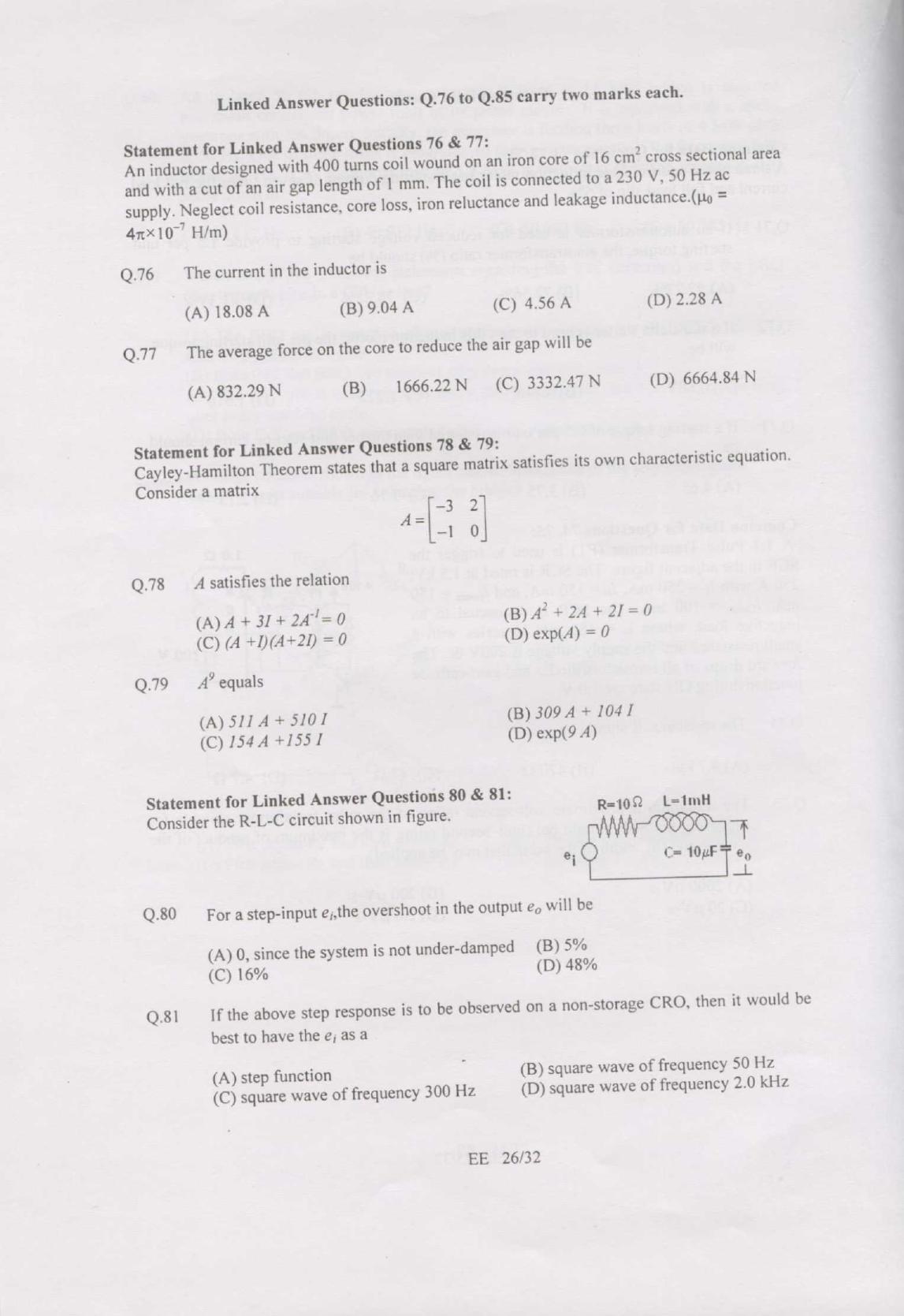 GATE 2007 Electrical Engineering (EE) Question Paper with Answer Key - Page 26