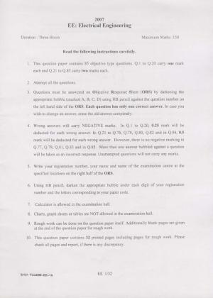 GATE 2007 Electrical Engineering (EE) Question Paper with Answer Key