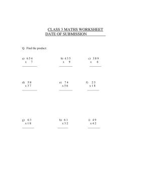 Worksheet for Class 3 Mathematics Multiplication Assignment 2