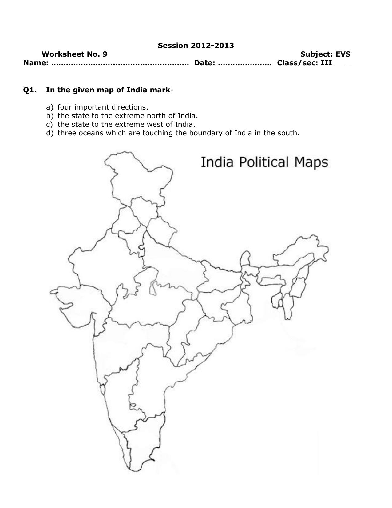 Worksheet for Class 3 EVS Assignment 2 - Page 1