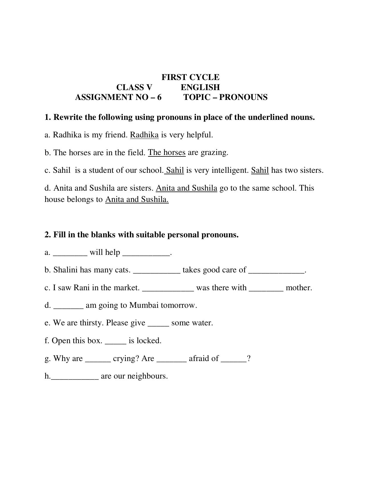 Worksheet for Class 5 English Assignment 25 - Page 1