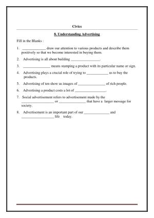 CBSE Worksheets for Class 7 Social Science Understanding Advertising Assignment