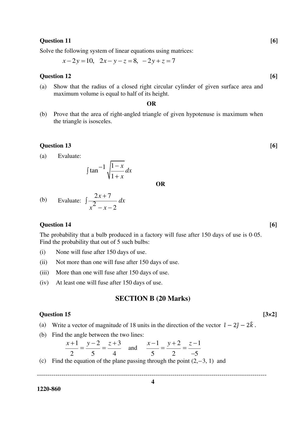 ISC Class 12 2020 Mathematics Question Paper - Page 4