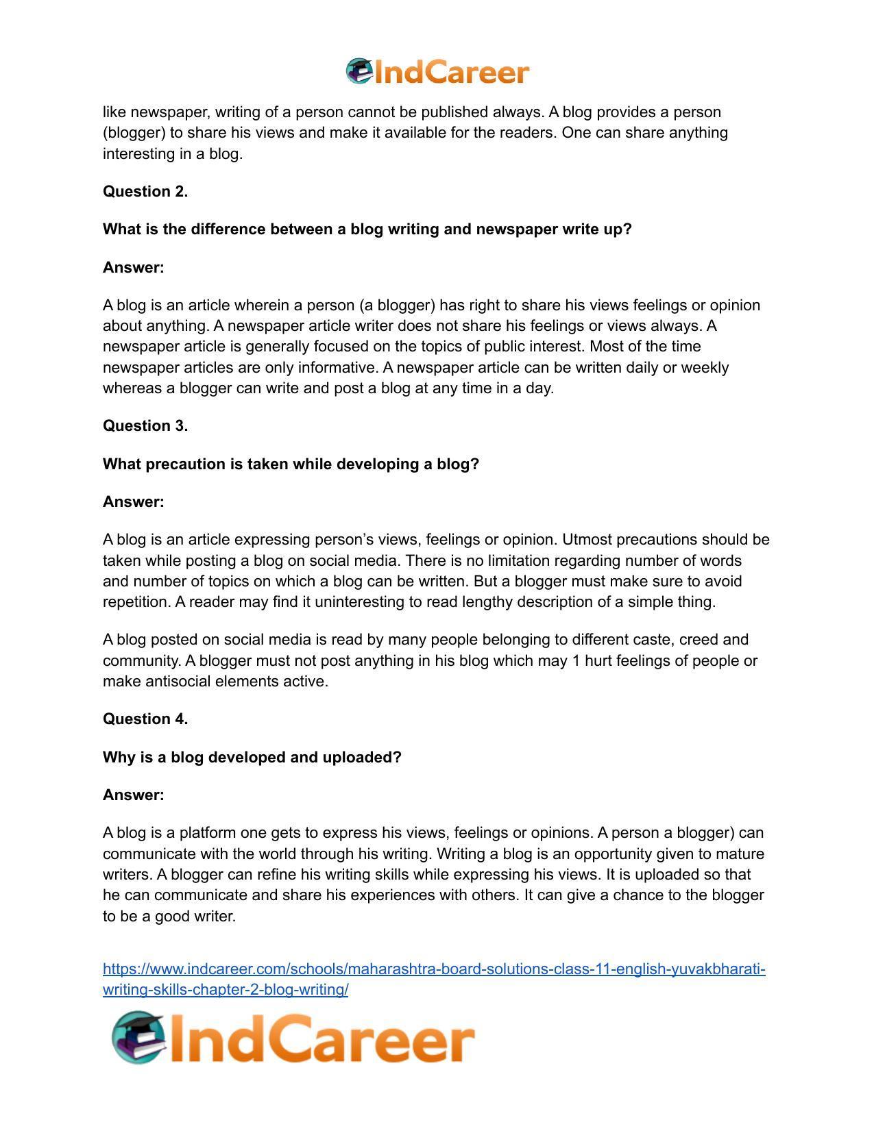 Maharashtra Board Solutions Class 11-English Yuvakbharati (Writing Skills): Chapter 2- Blog Writing - Page 11