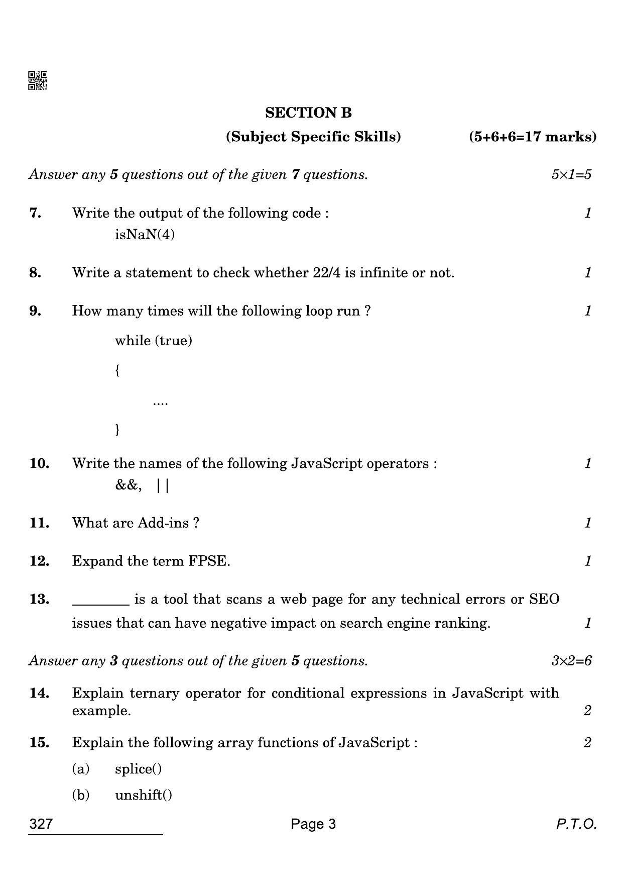CBSE Class 12 327 Web Applications 2022 Compartment Question Paper - Page 3