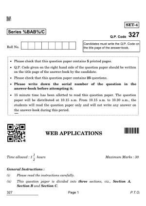 CBSE Class 12 327 Web Applications 2022 Compartment Question Paper