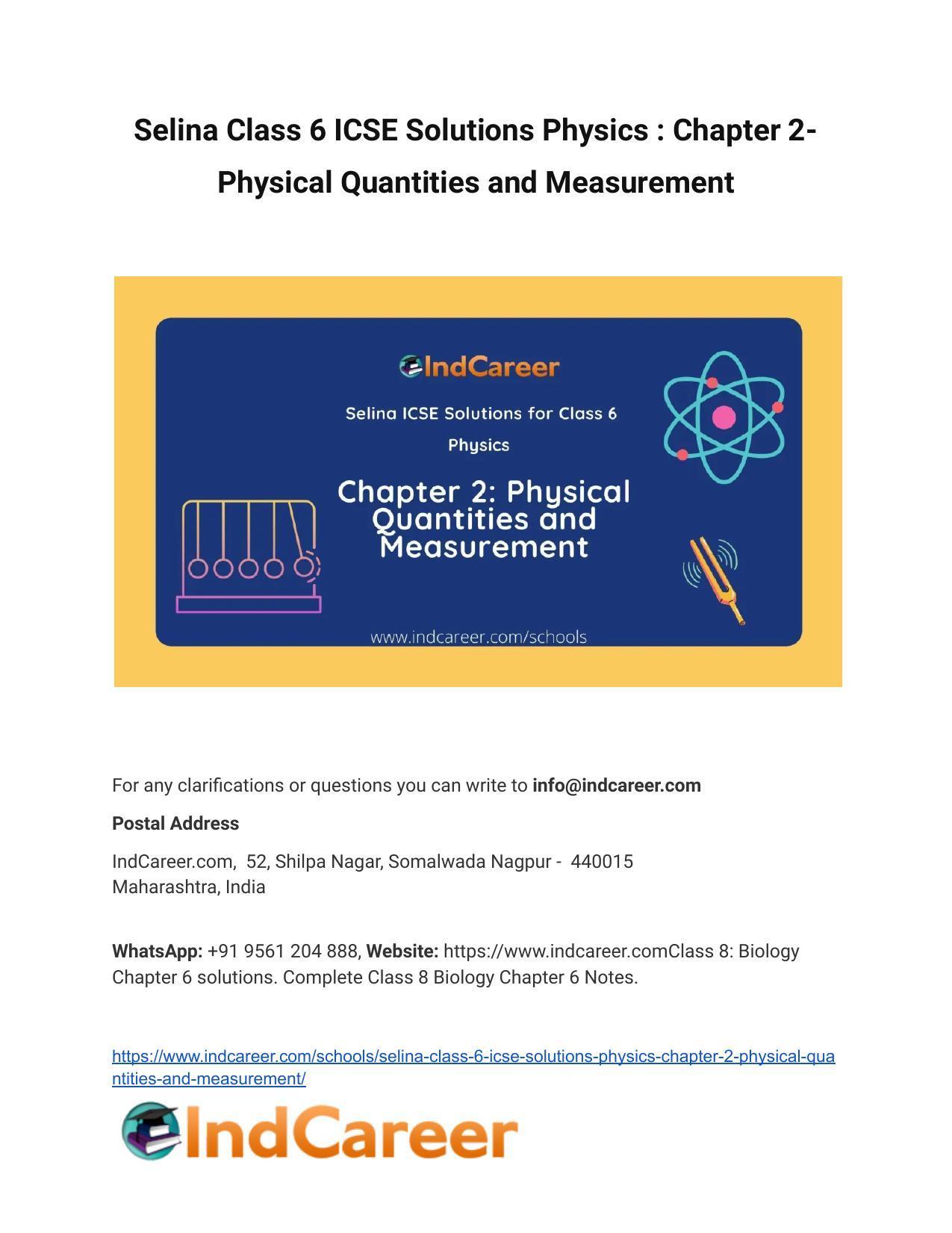 Selina Class 6 ICSE Solutions Physics : Chapter 2- Physical Quantities and Measurement - Page 1