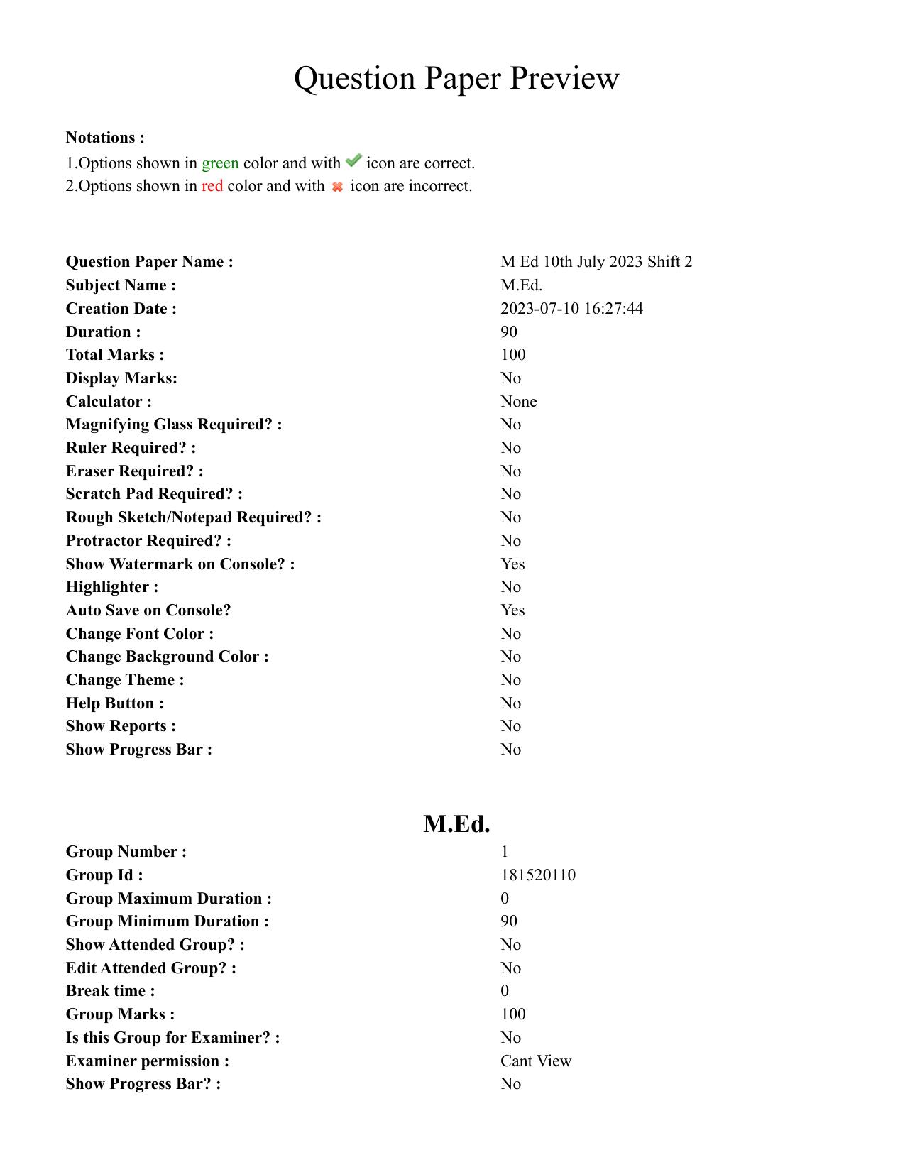 TS CPGET 2023 M Ed (Shift 2) Question Paper with Answer Key - Page 1