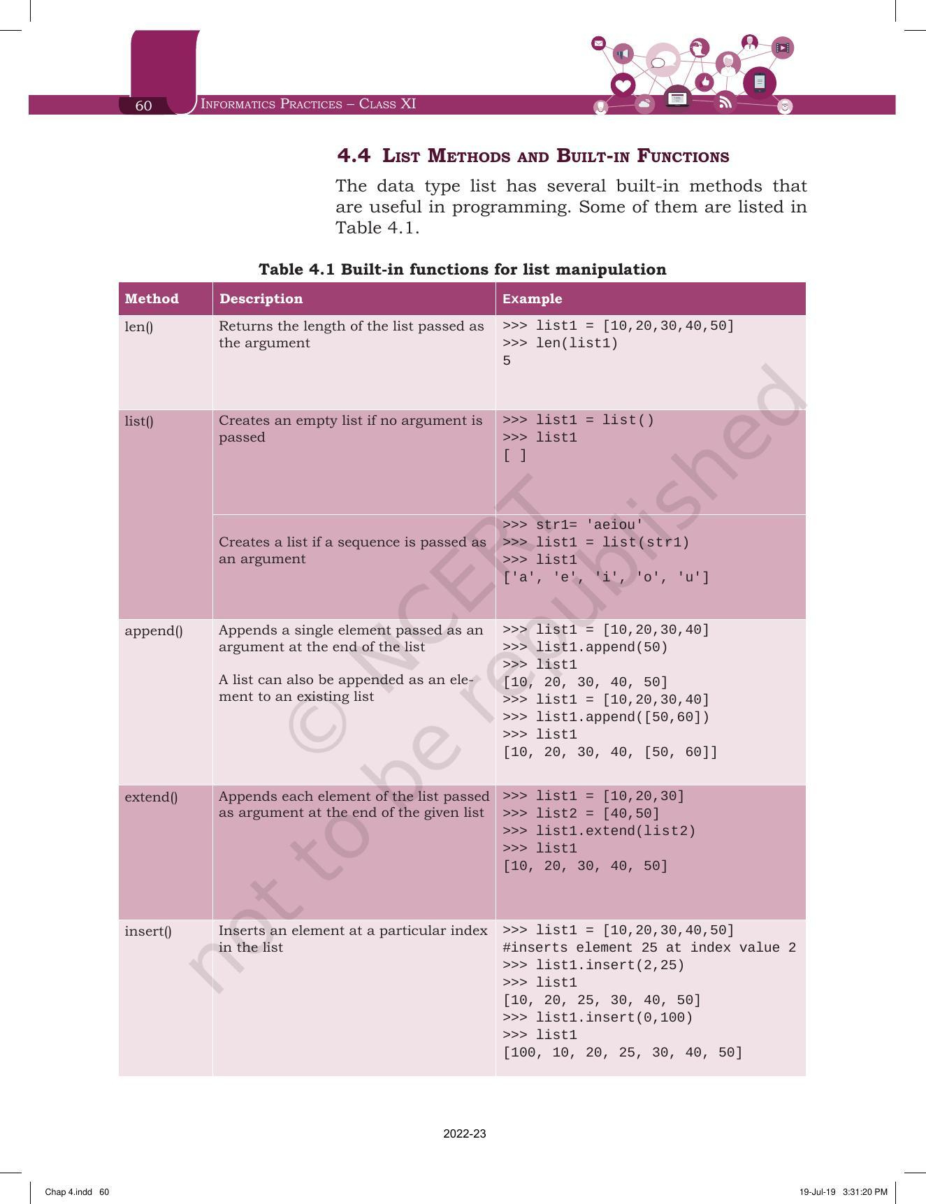 NCERT Book for Class 11 Informatics Practices Chapter 4 Working With the List of Dictionaries - Page 6
