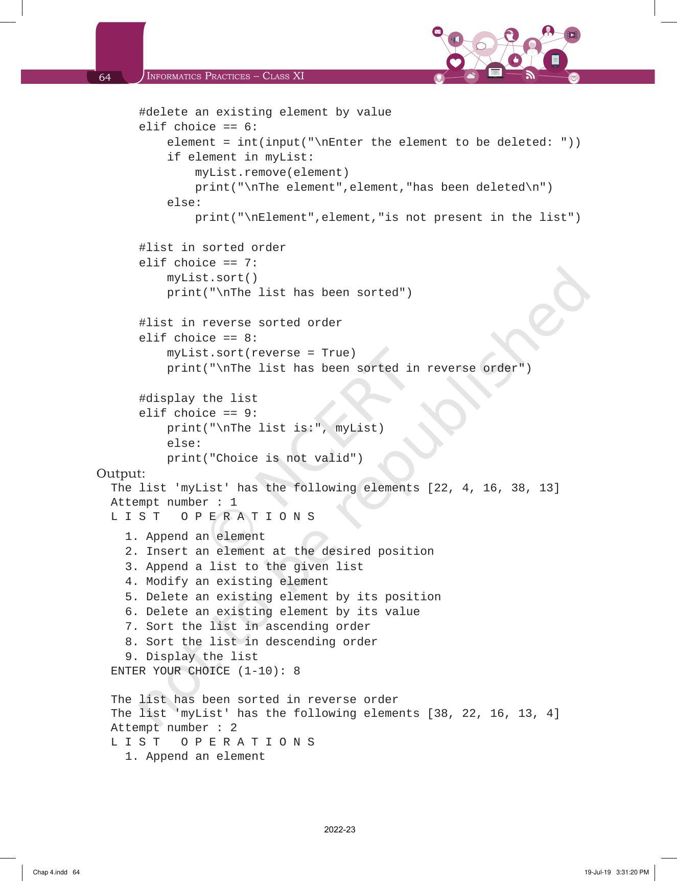 NCERT Book for Class 11 Informatics Practices Chapter 4 Working With the List of Dictionaries - Page 10