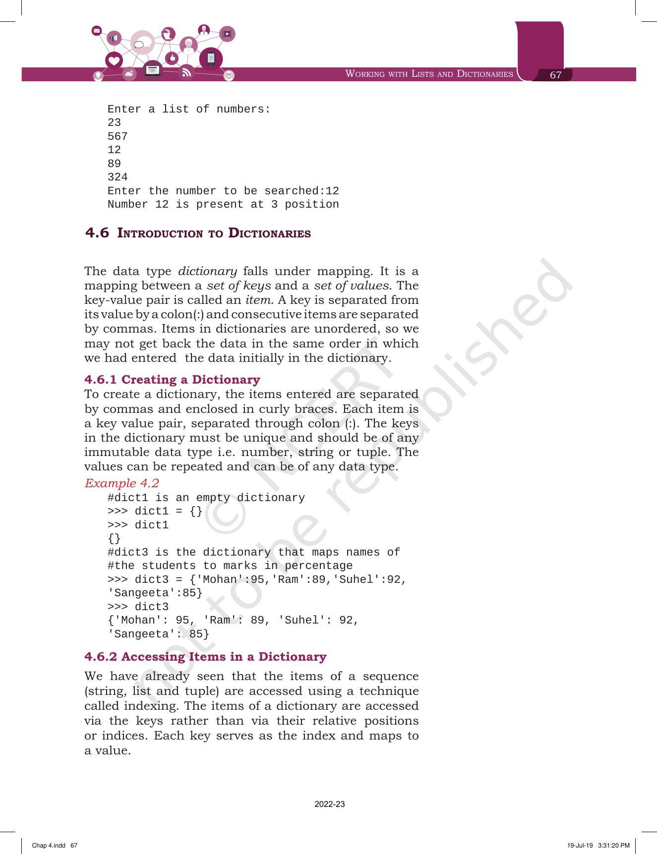 NCERT Book for Class 11 Informatics Practices Chapter 4 Working With the List of Dictionaries - Page 13