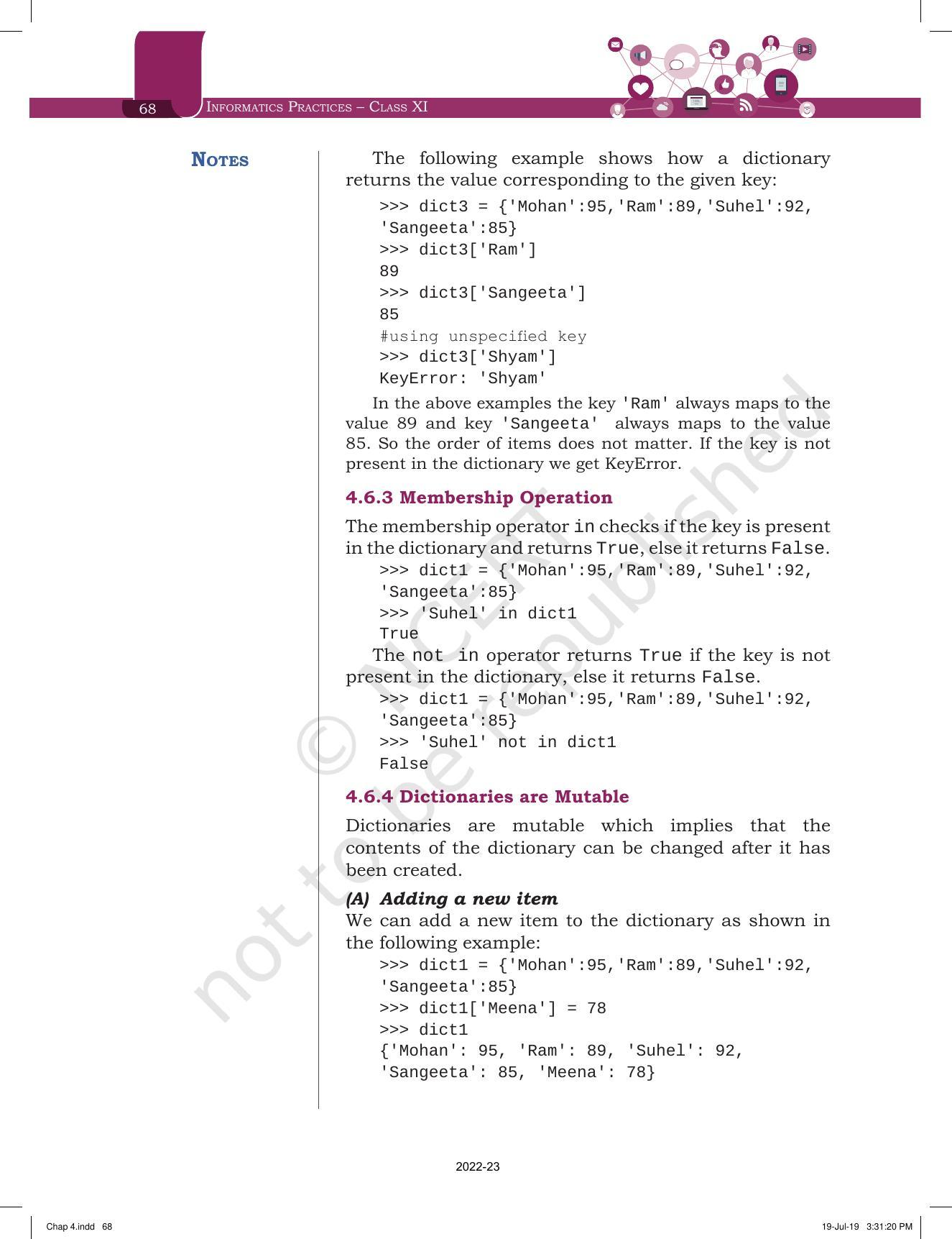 NCERT Book for Class 11 Informatics Practices Chapter 4 Working With the List of Dictionaries - Page 14