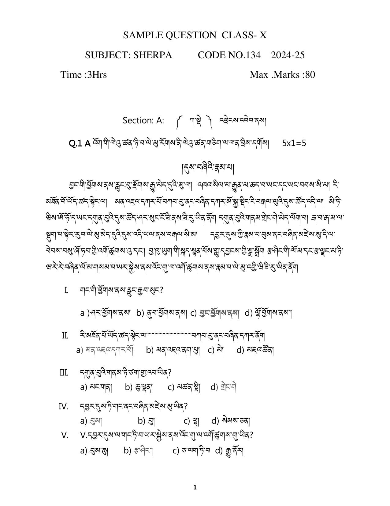 CBSE Class 10 Sherpa Sample Paper 2025 - Page 1