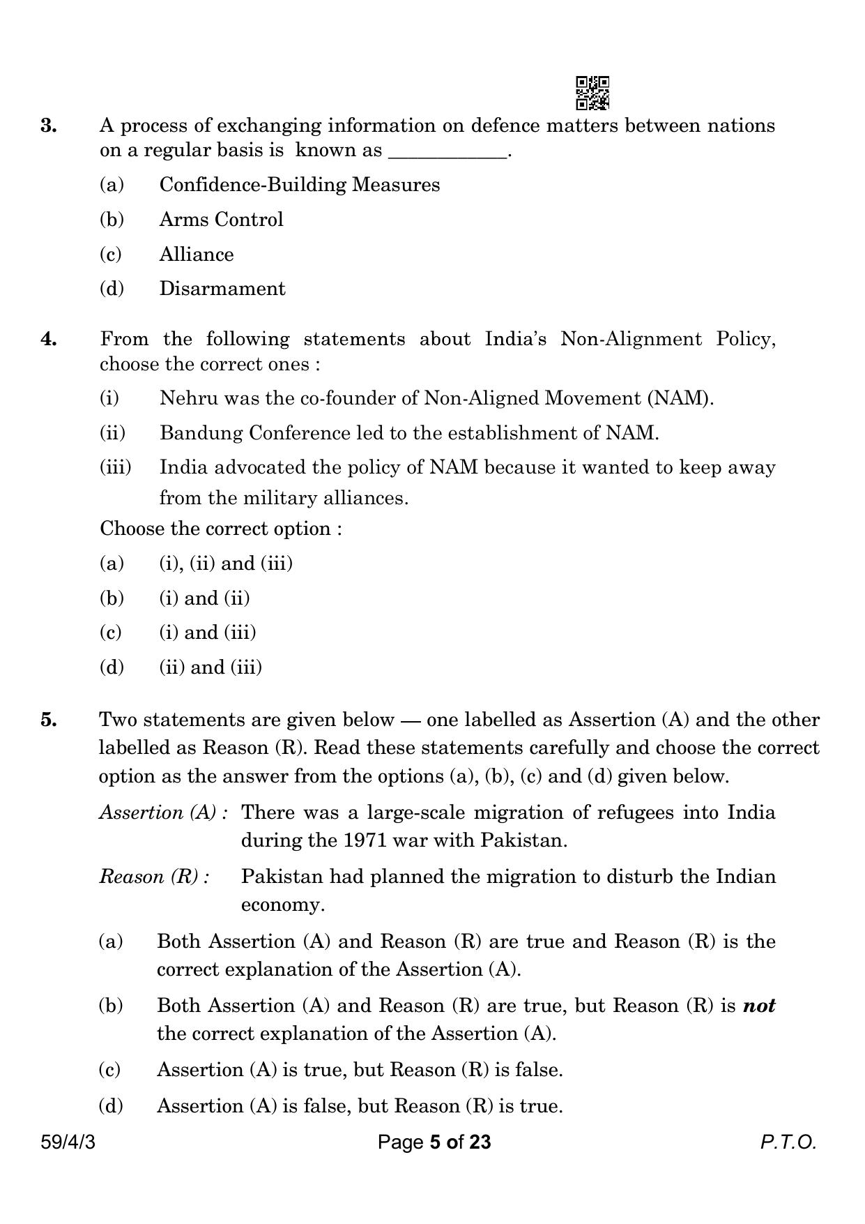 CBSE Class 12 59-4-3 Political Science 2023 Question Paper - Page 5