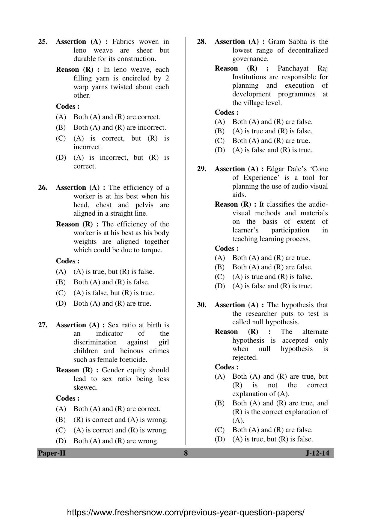 MCAER CET Ph.D. Model Papers PDF for Home Science - Page 8