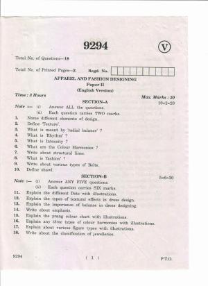 AP Inter 2nd Year Apparel and Fashion Designing-II March-2019-Vocational Question Paper