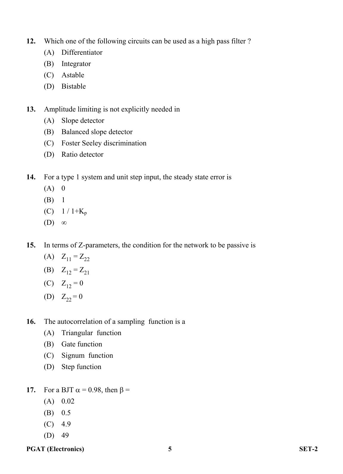 OJEE PGAT 2013 Electronics Set 2 Question Paper - Page 4