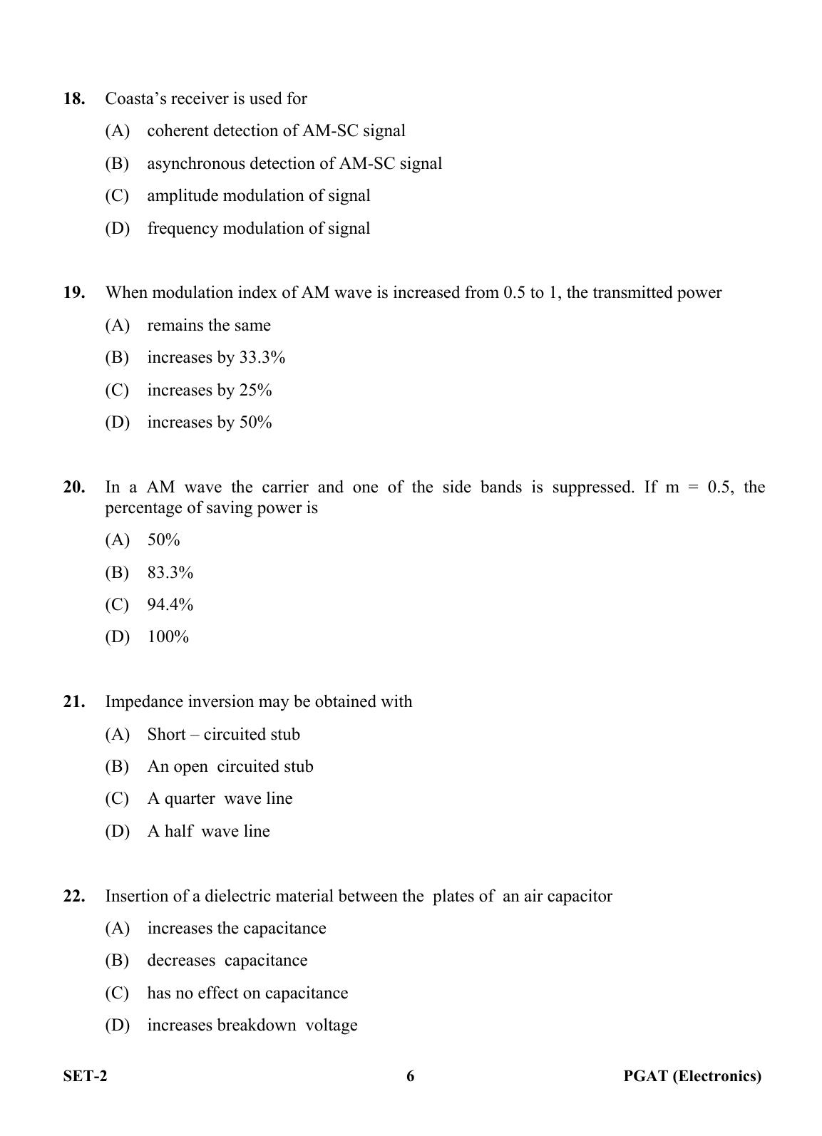 OJEE PGAT 2013 Electronics Set 2 Question Paper - Page 5