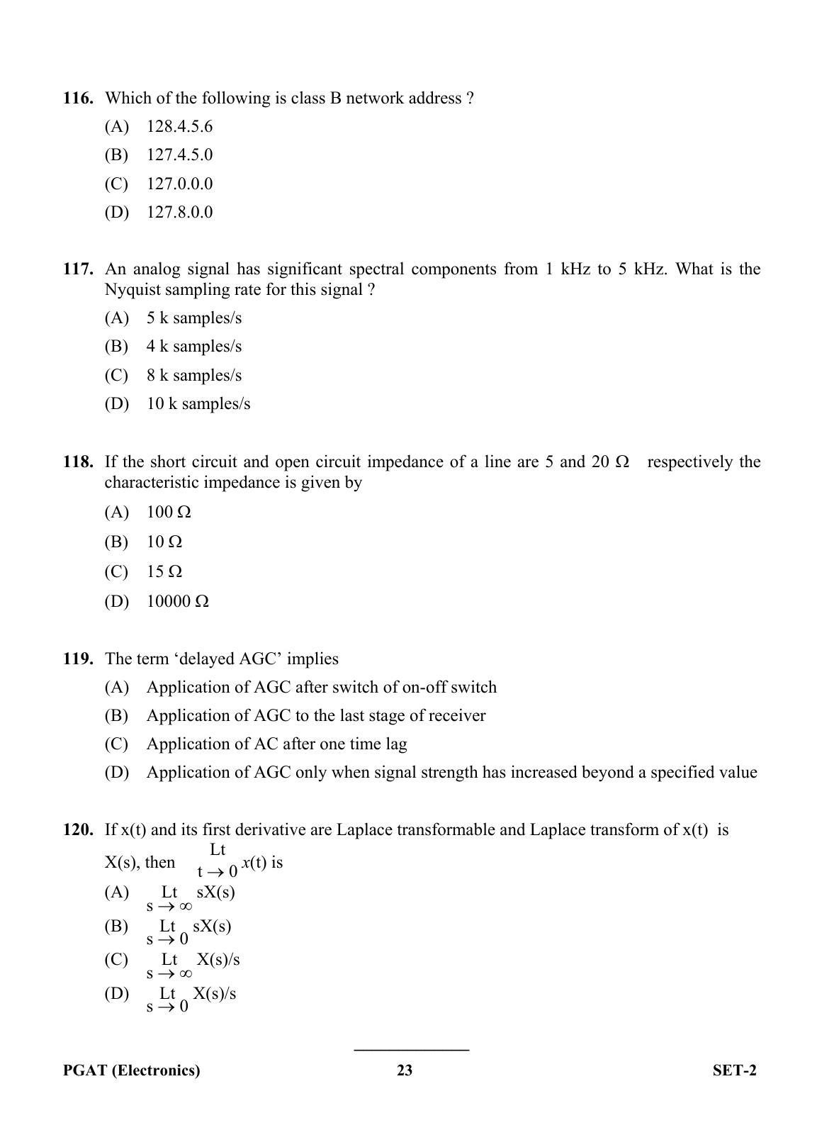 OJEE PGAT 2013 Electronics Set 2 Question Paper - Page 22