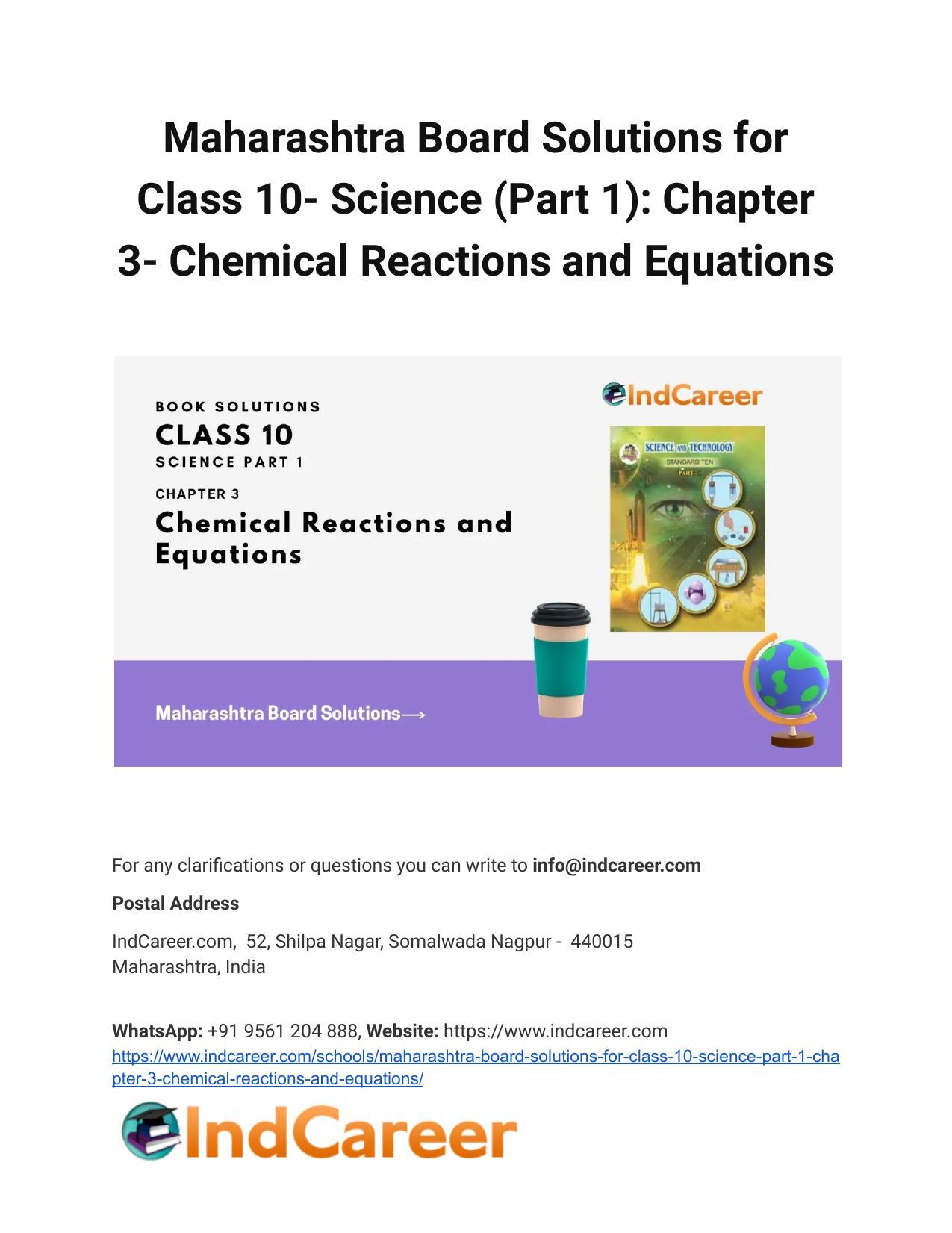 Maharashtra Board Solutions for Class 10- Science (Part 1): Chapter 3- Chemical Reactions and Equations - Page 1