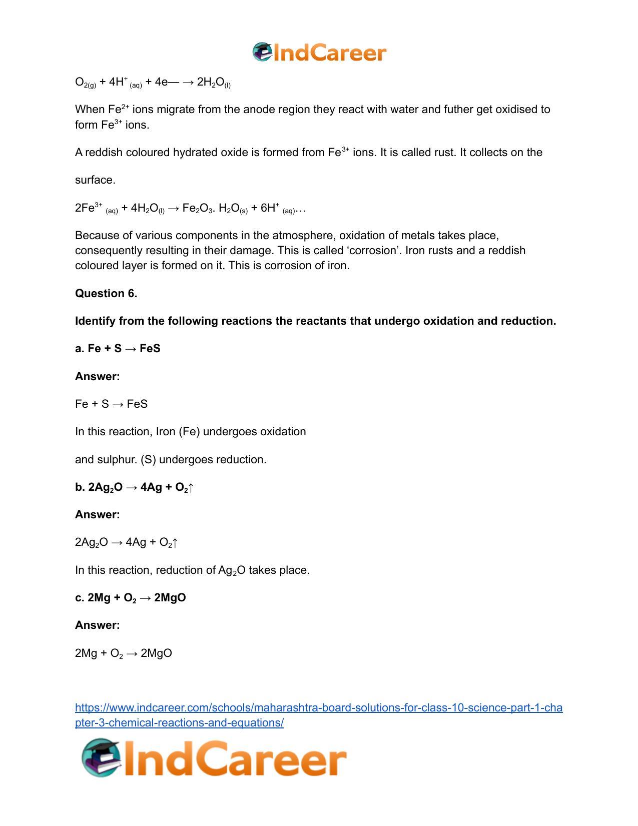 Maharashtra Board Solutions for Class 10- Science (Part 1): Chapter 3- Chemical Reactions and Equations - Page 11
