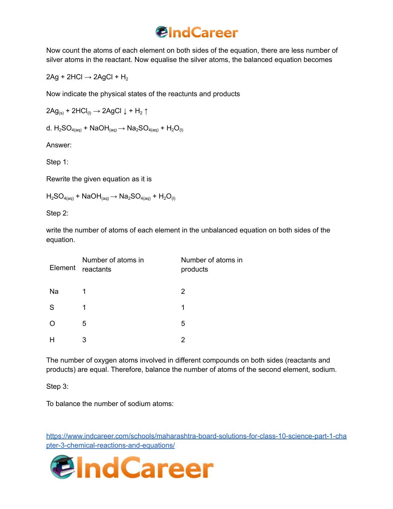 Maharashtra Board Solutions for Class 10- Science (Part 1): Chapter 3- Chemical Reactions and Equations - Page 17