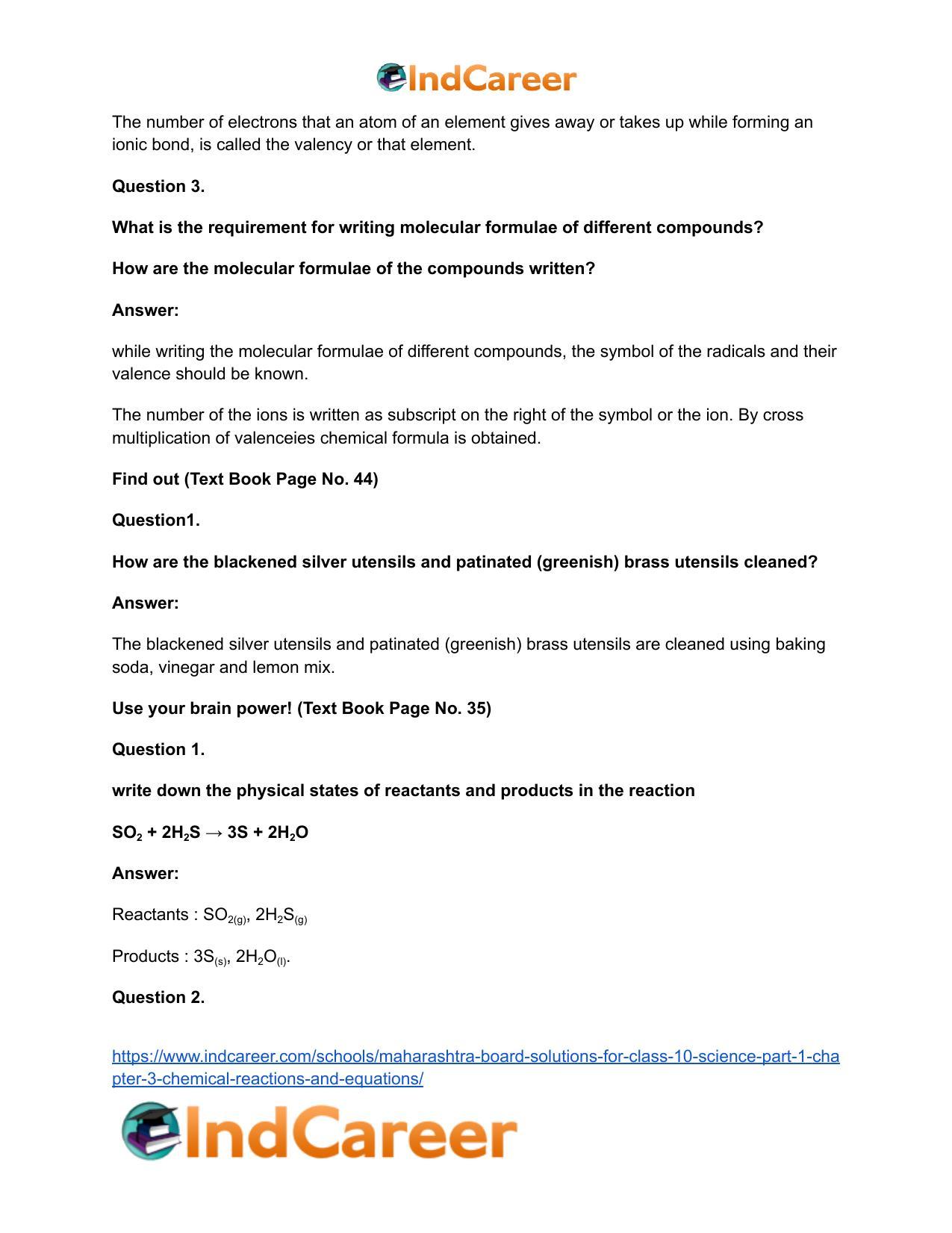 Maharashtra Board Solutions for Class 10- Science (Part 1): Chapter 3- Chemical Reactions and Equations - Page 21