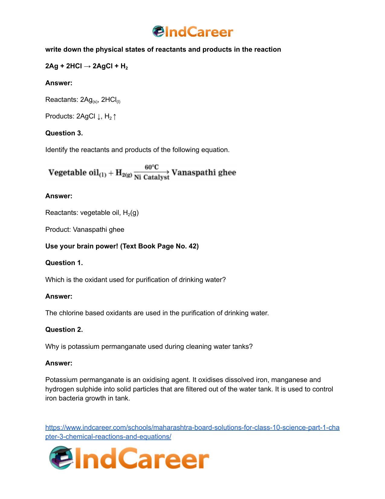 Maharashtra Board Solutions for Class 10- Science (Part 1): Chapter 3- Chemical Reactions and Equations - Page 22