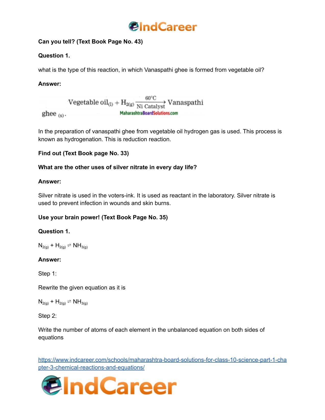 Maharashtra Board Solutions for Class 10- Science (Part 1): Chapter 3- Chemical Reactions and Equations - Page 23