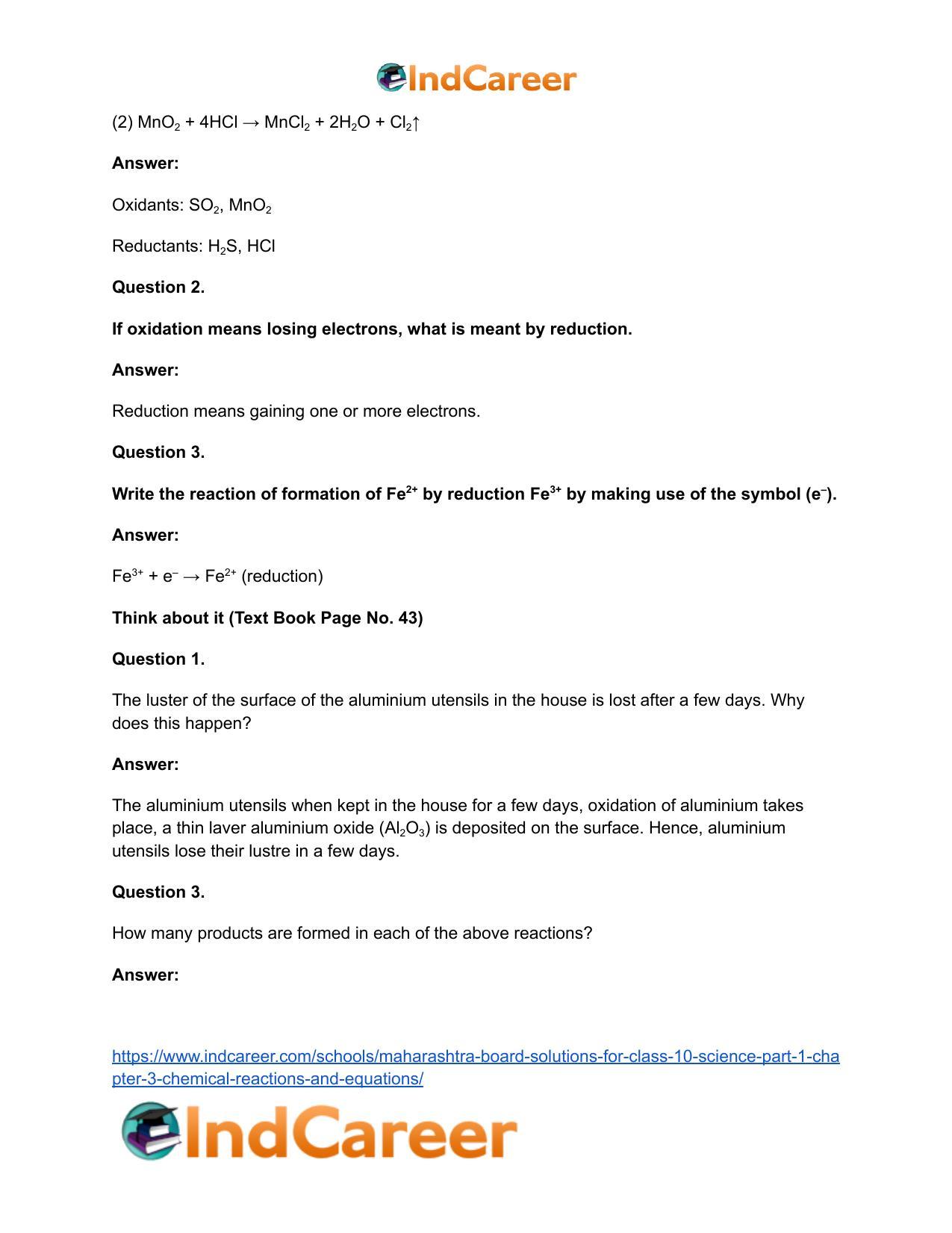 Maharashtra Board Solutions for Class 10- Science (Part 1): Chapter 3- Chemical Reactions and Equations - Page 27