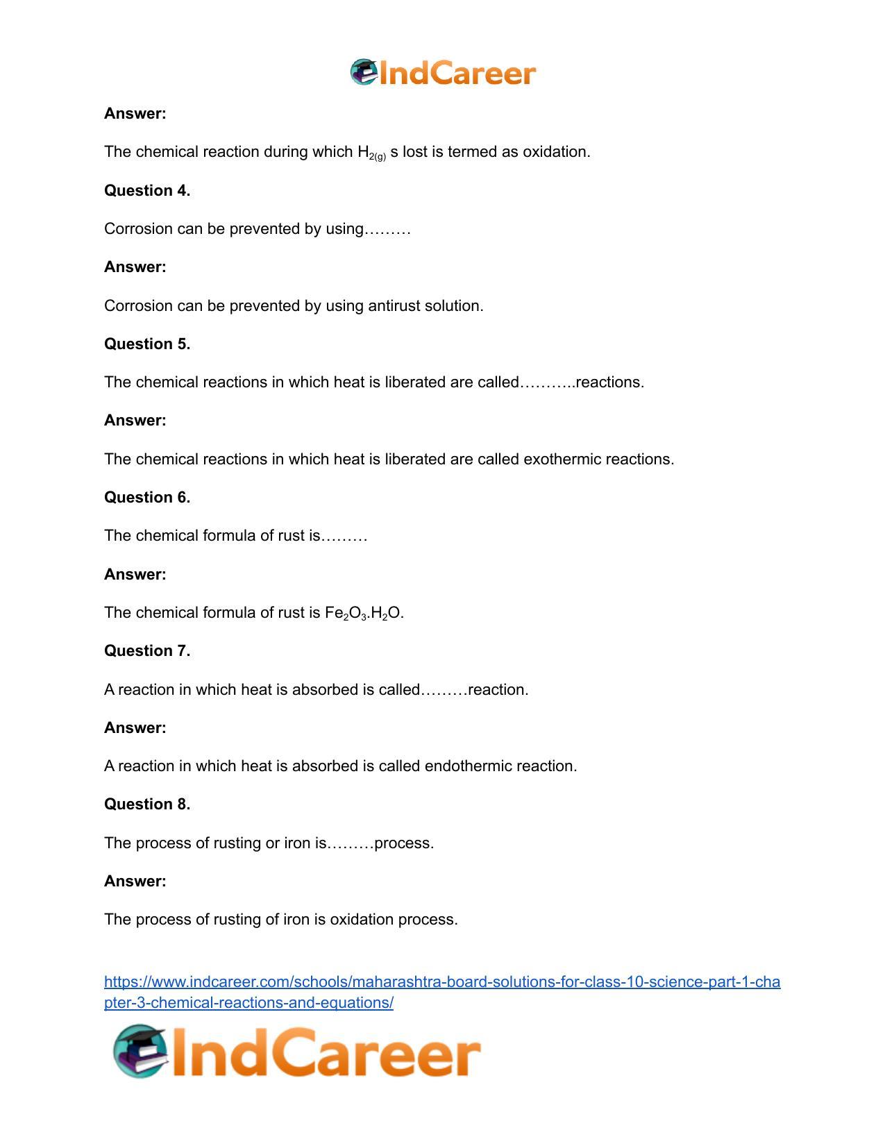 Maharashtra Board Solutions for Class 10- Science (Part 1): Chapter 3- Chemical Reactions and Equations - Page 29