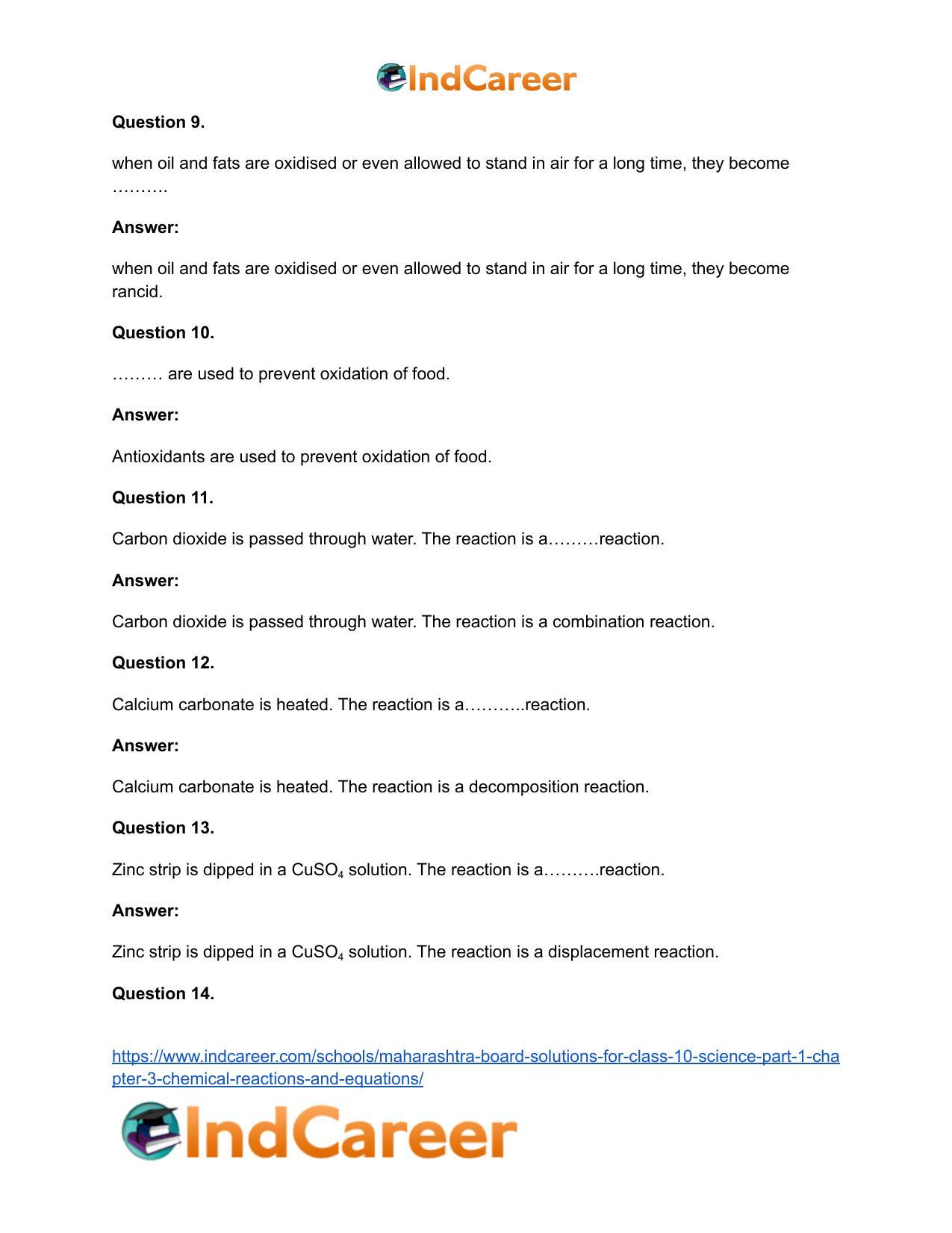 Maharashtra Board Solutions for Class 10- Science (Part 1): Chapter 3- Chemical Reactions and Equations - Page 30