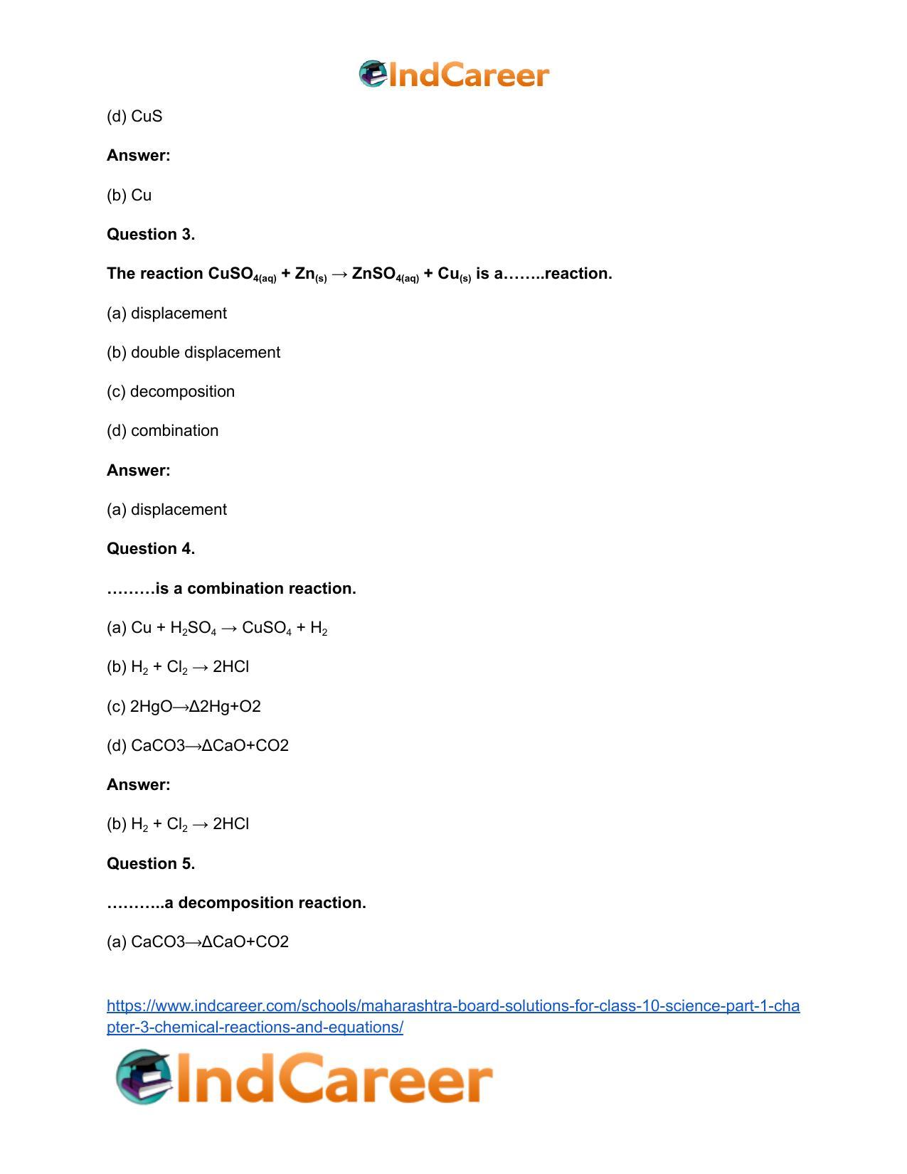 Maharashtra Board Solutions for Class 10- Science (Part 1): Chapter 3- Chemical Reactions and Equations - Page 32