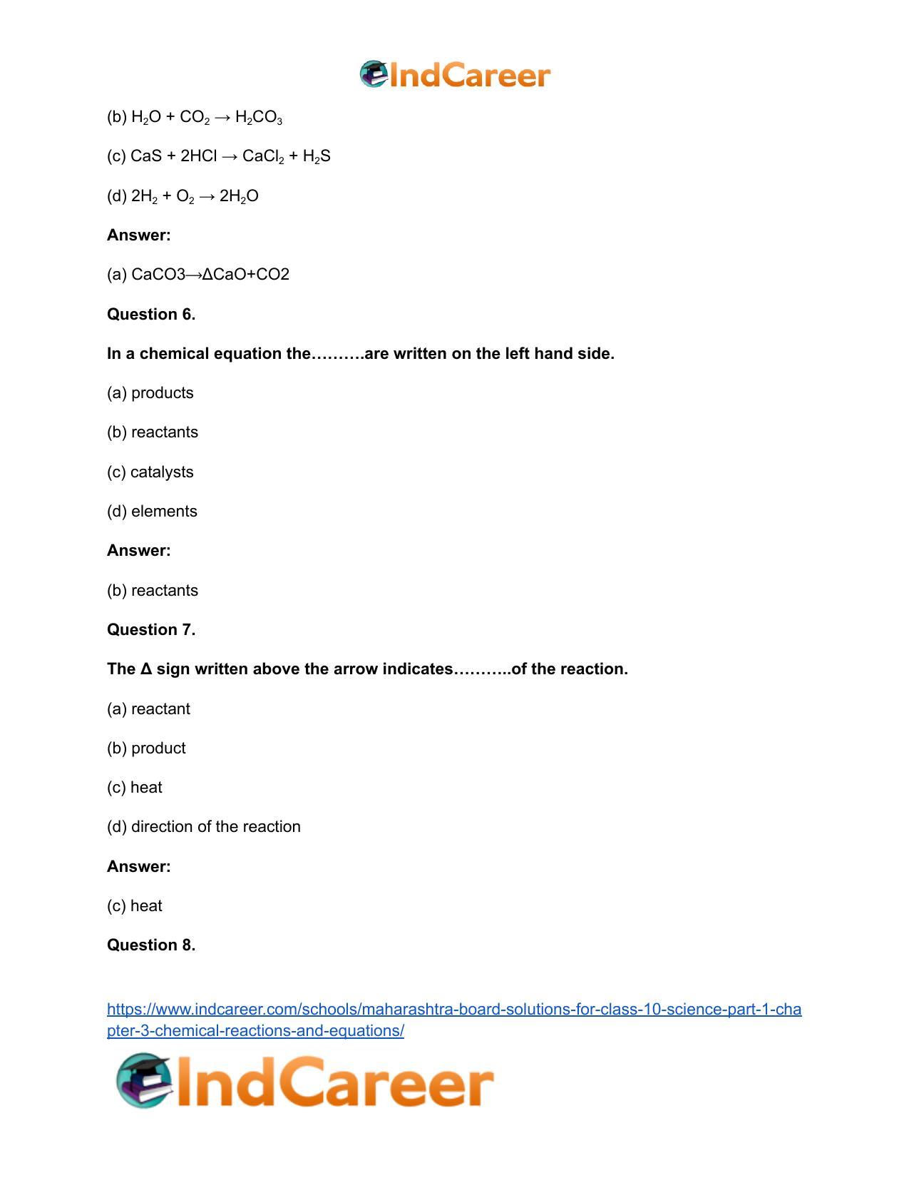 Maharashtra Board Solutions for Class 10- Science (Part 1): Chapter 3- Chemical Reactions and Equations - Page 33