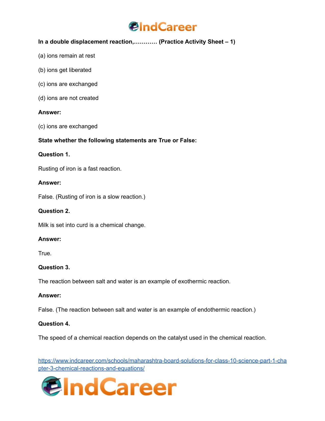 Maharashtra Board Solutions for Class 10- Science (Part 1): Chapter 3- Chemical Reactions and Equations - Page 37