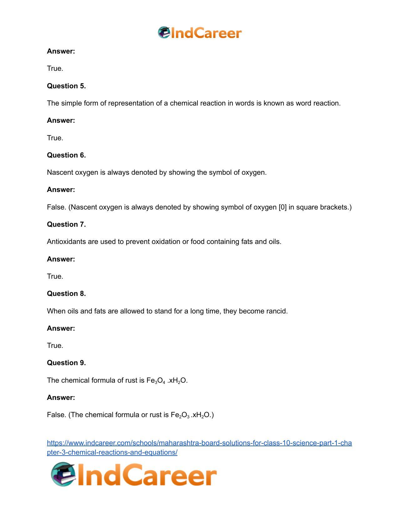 Maharashtra Board Solutions for Class 10- Science (Part 1): Chapter 3- Chemical Reactions and Equations - Page 38