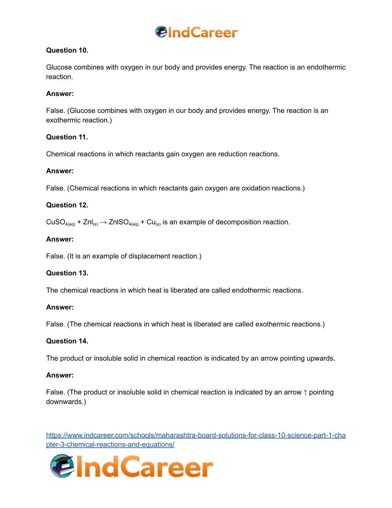 Maharashtra Board Solutions for Class 10- Science (Part 1): Chapter 3- Chemical Reactions and Equations - Page 39