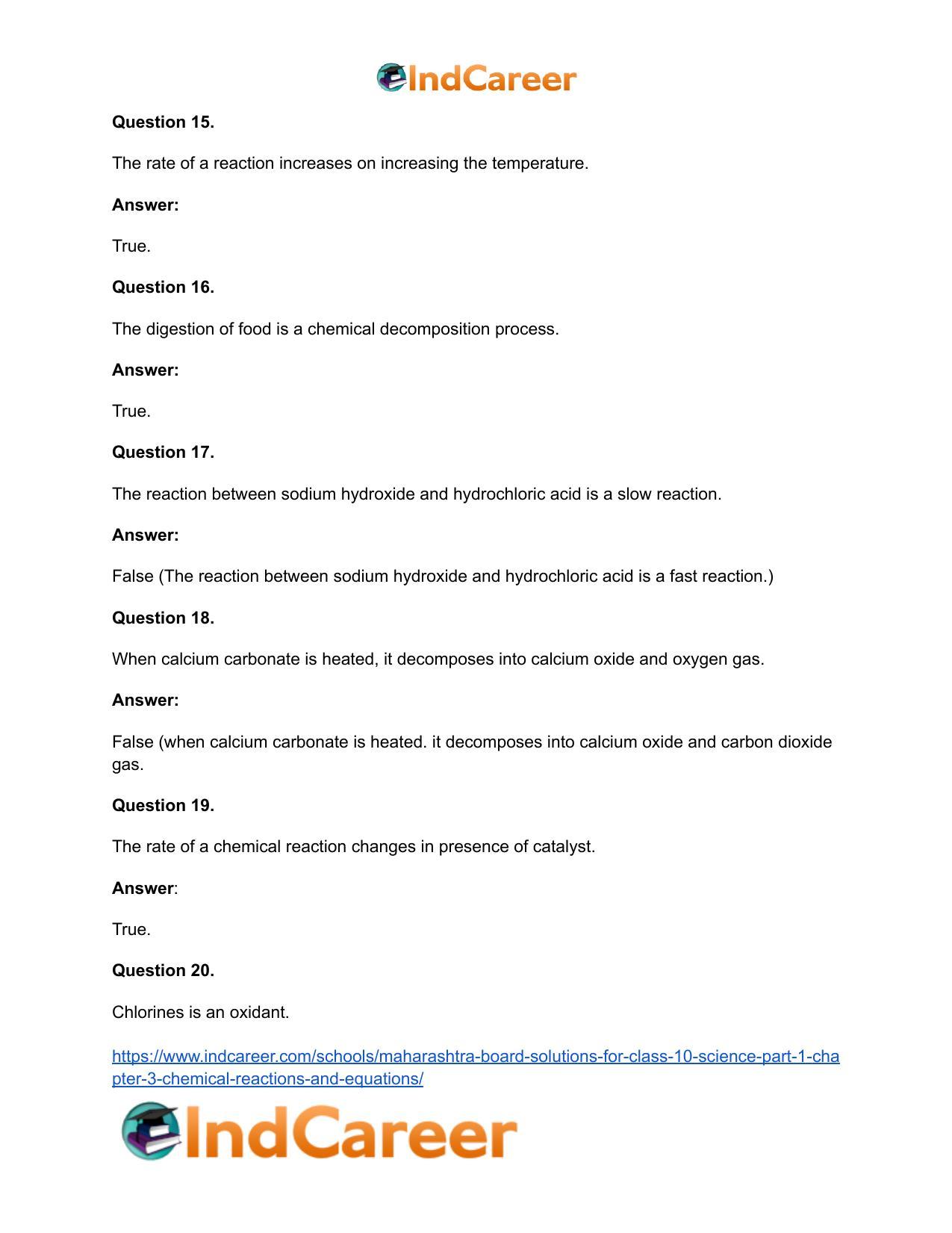 Maharashtra Board Solutions for Class 10- Science (Part 1): Chapter 3- Chemical Reactions and Equations - Page 40