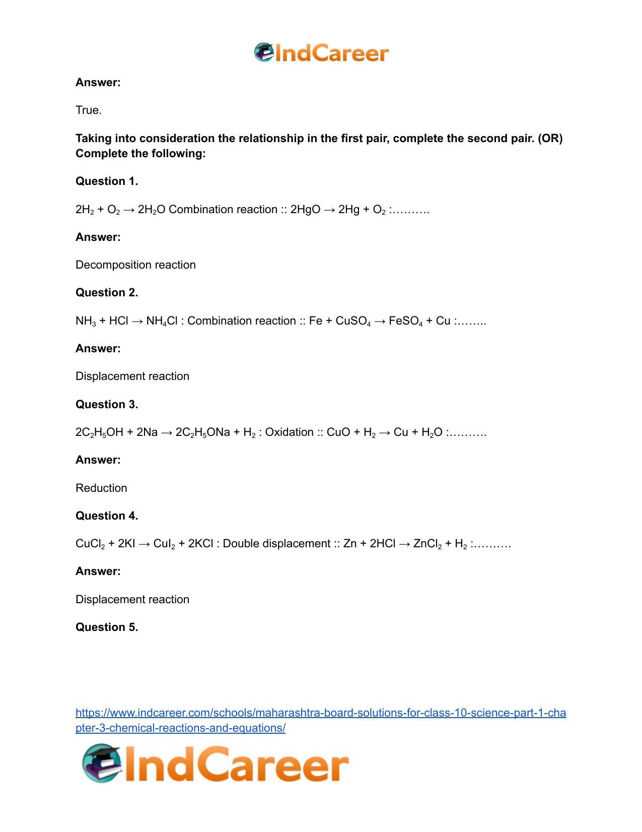 Maharashtra Board Solutions for Class 10- Science (Part 1): Chapter 3- Chemical Reactions and Equations - Page 41