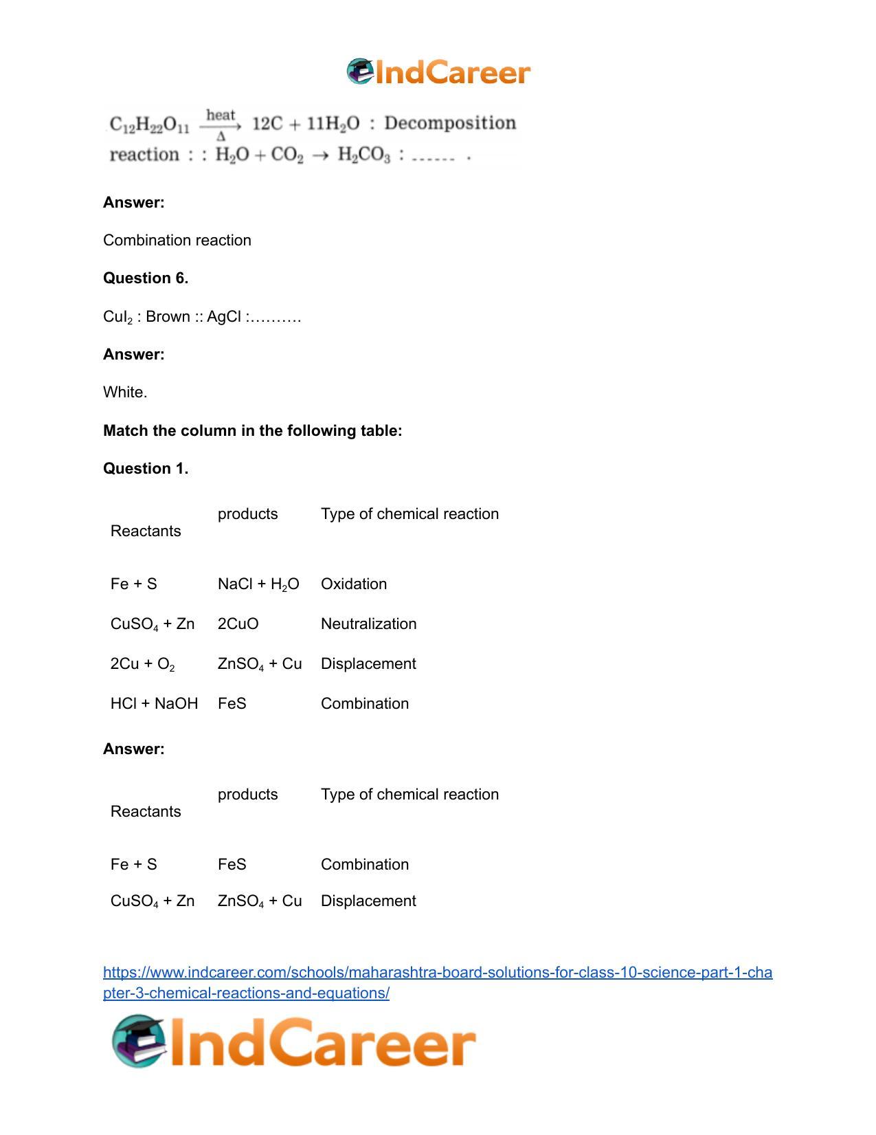 Maharashtra Board Solutions for Class 10- Science (Part 1): Chapter 3- Chemical Reactions and Equations - Page 42