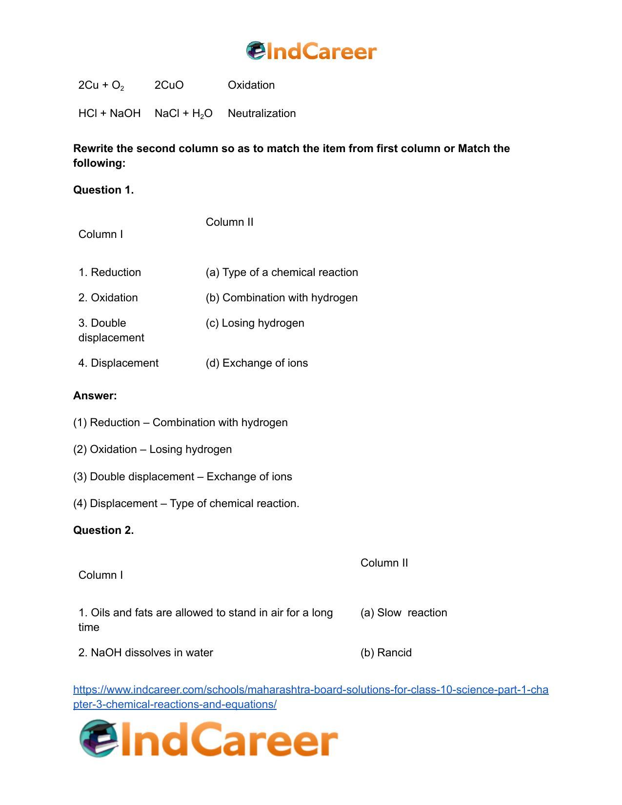 Maharashtra Board Solutions for Class 10- Science (Part 1): Chapter 3- Chemical Reactions and Equations - Page 43