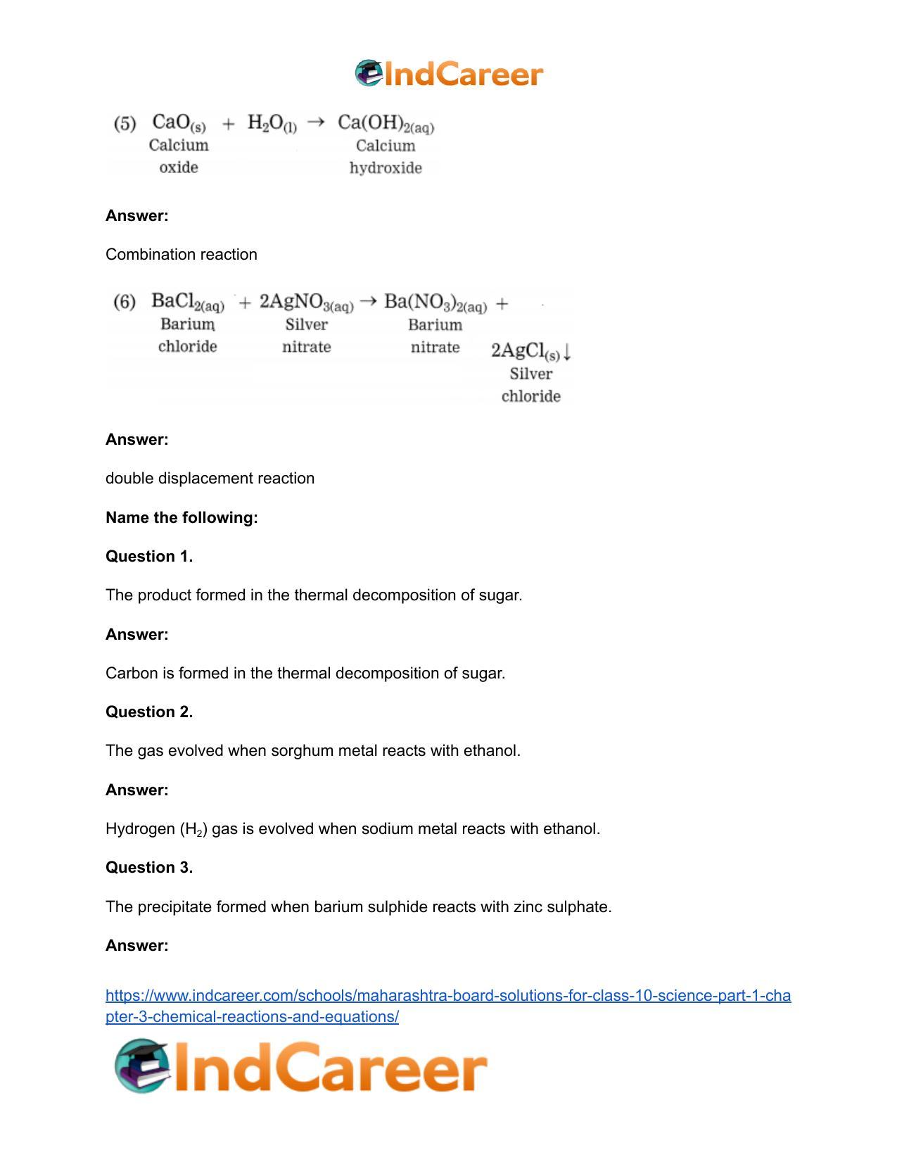 Maharashtra Board Solutions for Class 10- Science (Part 1): Chapter 3- Chemical Reactions and Equations - Page 46