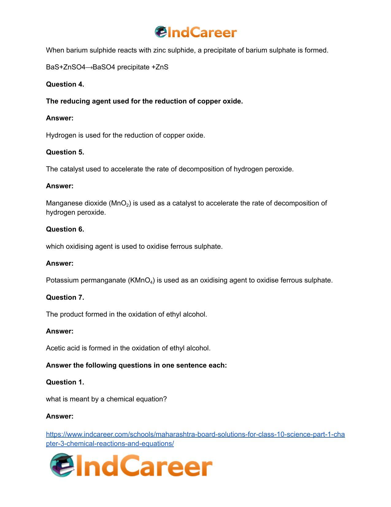 Maharashtra Board Solutions for Class 10- Science (Part 1): Chapter 3- Chemical Reactions and Equations - Page 47