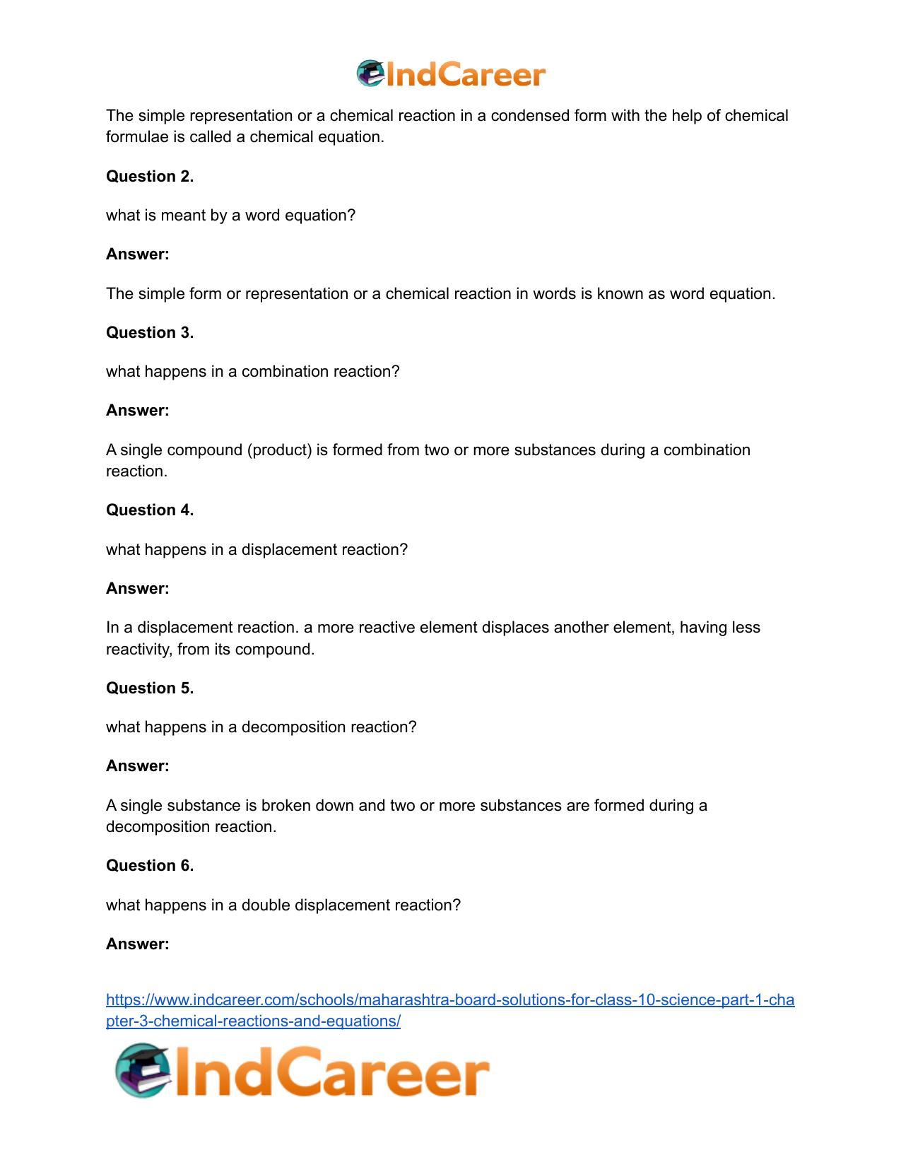Maharashtra Board Solutions for Class 10- Science (Part 1): Chapter 3- Chemical Reactions and Equations - Page 48