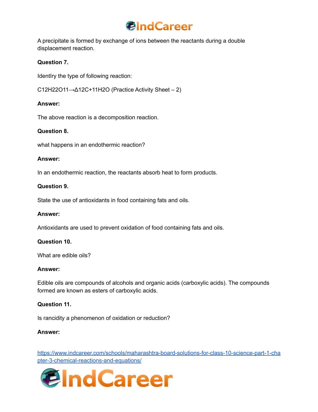 Maharashtra Board Solutions for Class 10- Science (Part 1): Chapter 3- Chemical Reactions and Equations - Page 49