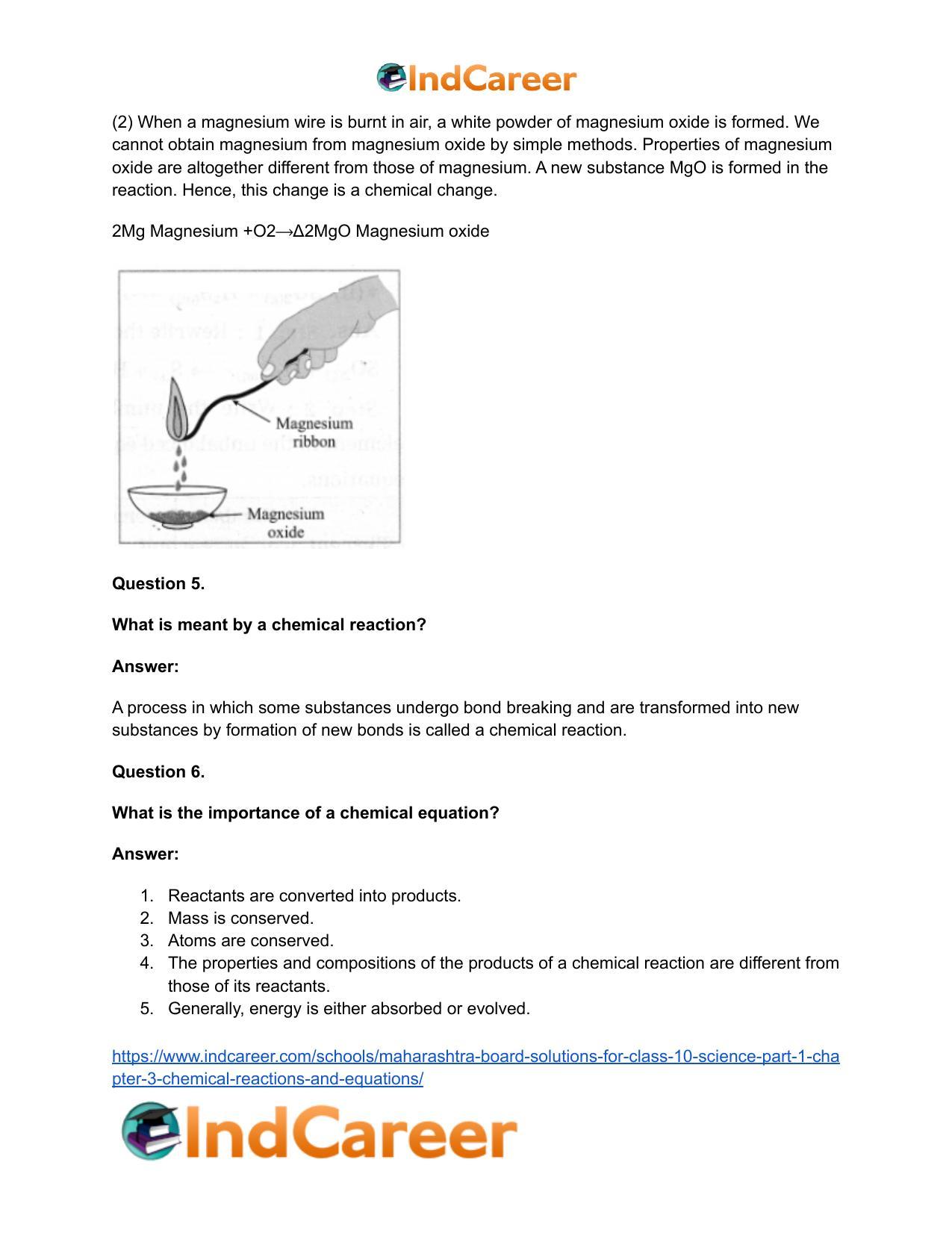 Maharashtra Board Solutions for Class 10- Science (Part 1): Chapter 3- Chemical Reactions and Equations - Page 52