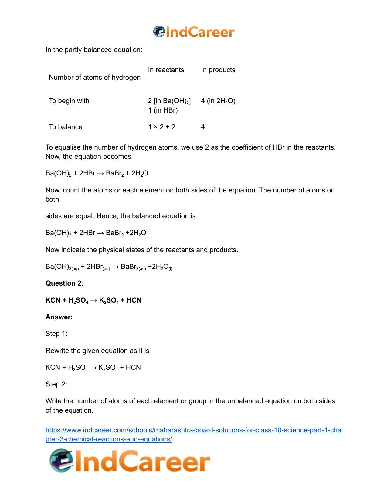 Maharashtra Board Solutions for Class 10- Science (Part 1): Chapter 3- Chemical Reactions and Equations - Page 55