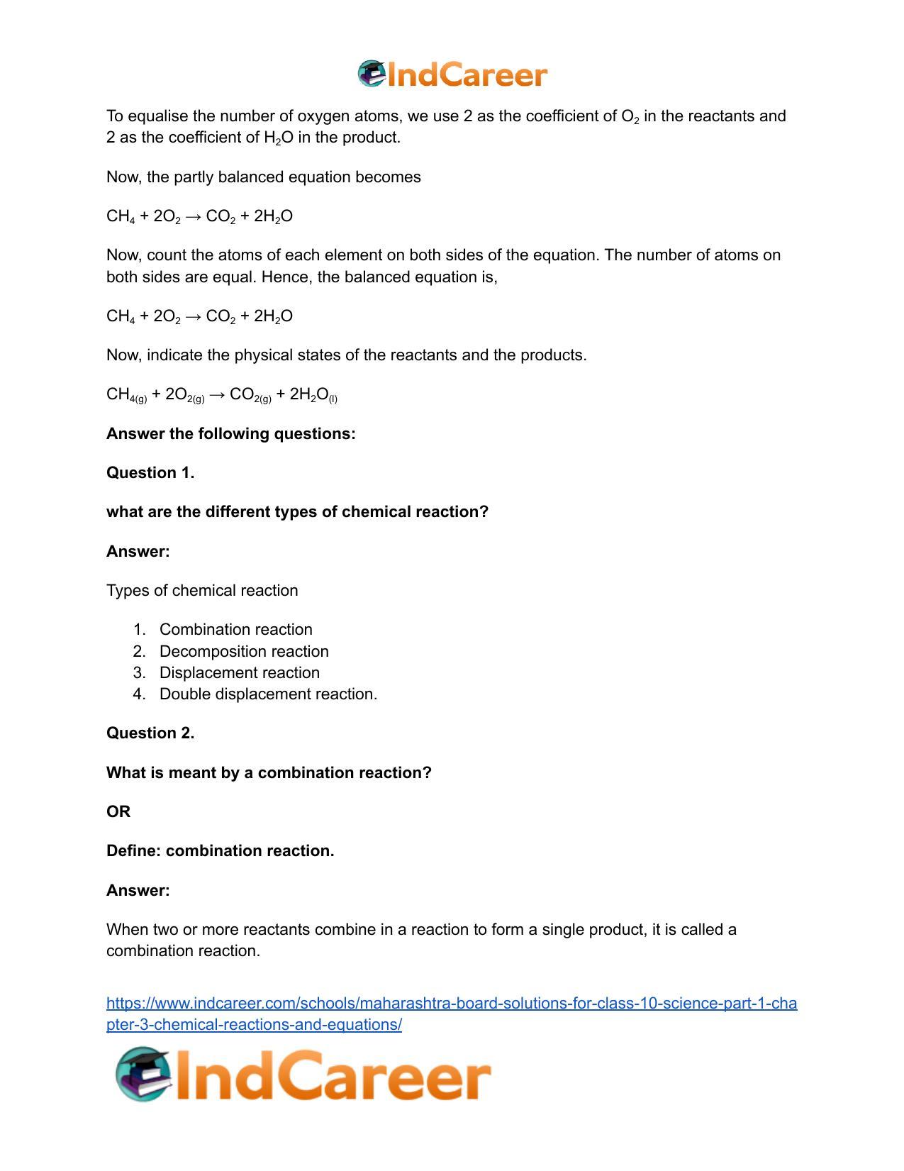 Maharashtra Board Solutions for Class 10- Science (Part 1): Chapter 3- Chemical Reactions and Equations - Page 58